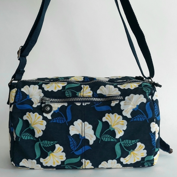 🐒Kipling Classic Nylon Messenger Crossbody Bag in Navy Floral - Picture 4 of 13
